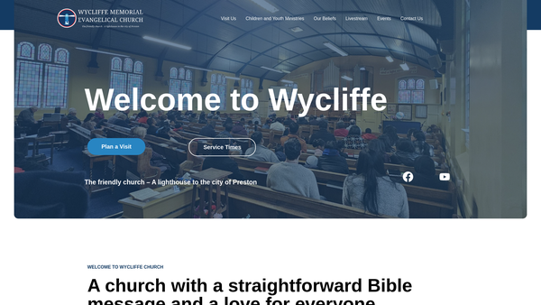 Screenshot of the Wycliffe Memorial Evangelical Church website