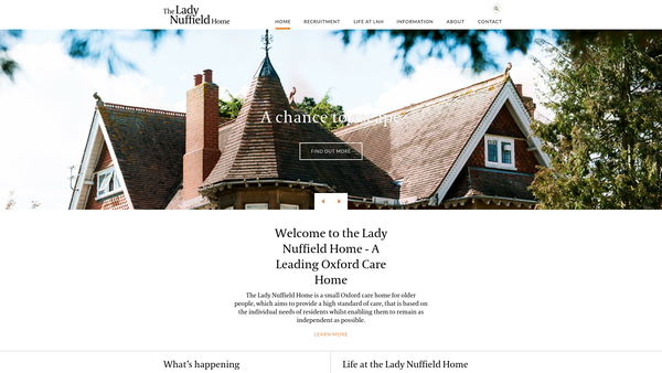 Screenshot of the The Lady Nuffield Home website