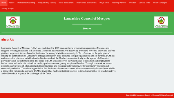 Screenshot of the Lancashire Council Of Mosques website
