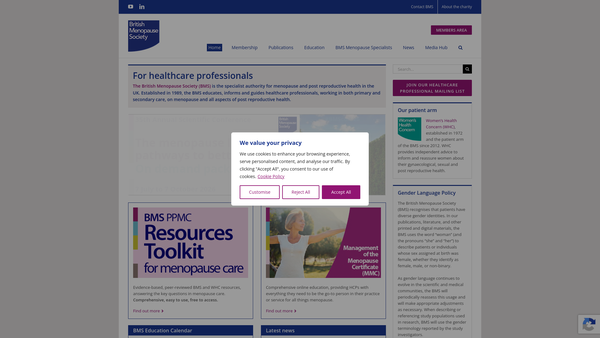 Screenshot of the British Menopause Society website