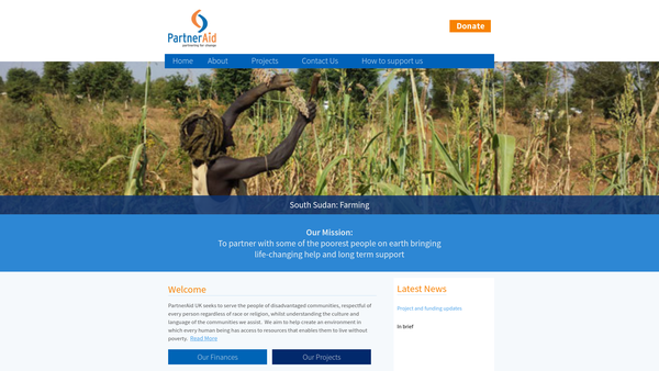 Screenshot of the Partner Aid International (UK) website