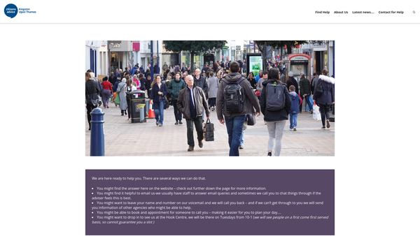 Screenshot of the The Royal Borough Of Kingston Upon Thames Citizens Advice Bureaux Service website