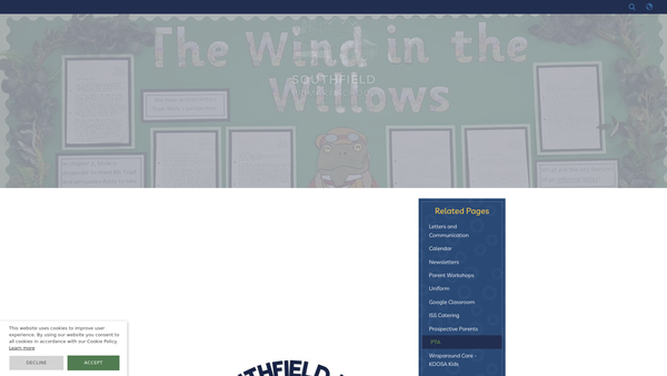 Screenshot of the Southfield Primary School Parent Staff Association website