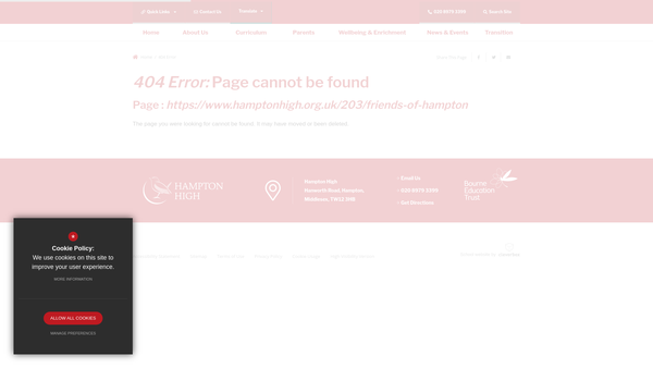 Screenshot of the Friends of Hampton High website