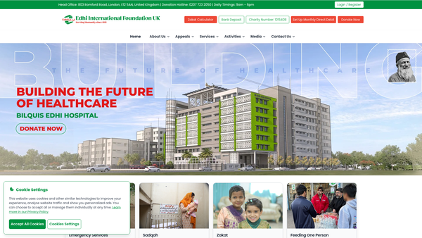 Screenshot of the Edhi International Foundation UK website