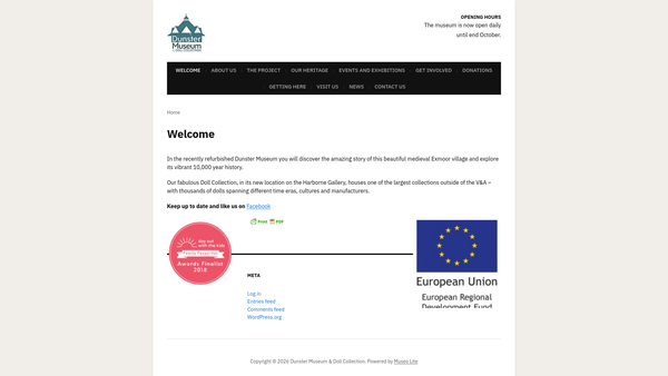 Screenshot of the Dunster Memorial Hall website