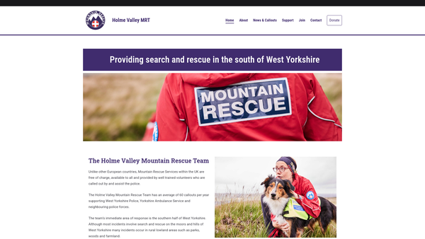 Screenshot of the The Holme Valley Mountain Rescue Team website