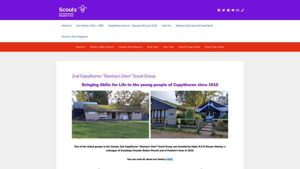 Screenshot of the 2nd Copythorne (Stanley's Own) Scout Group website