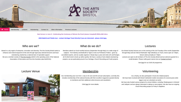 Screenshot of the The Arts Society Bristol website