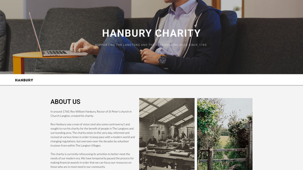 Screenshot of the Hanbury Charity website