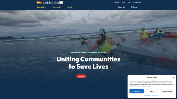 Screenshot of the Surf Life Saving Great Britain website