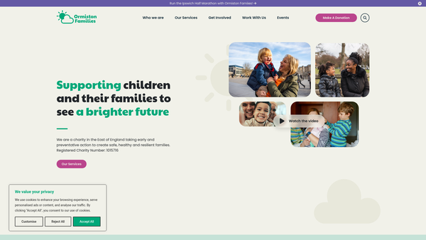 Screenshot of the Ormiston Families website