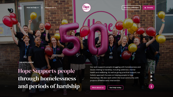 Screenshot of the Northampton Hope Centre website