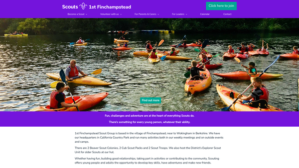 Screenshot of the First Finchampstead Scout Group website