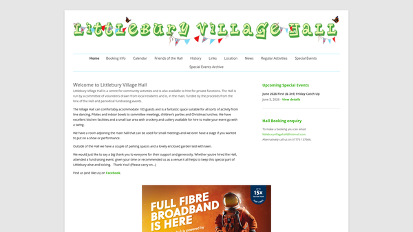 Screenshot of the Littlebury Village Hall website