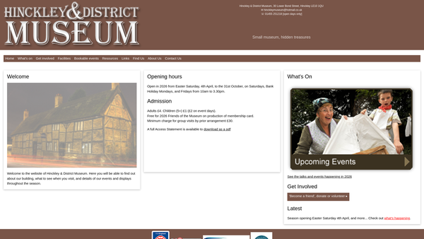 Screenshot of the Hinckley And District Museum website