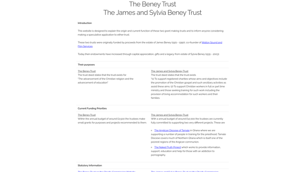 Screenshot of the The James And Sylvia Beney Trust website