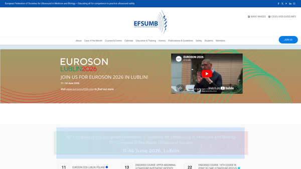 Screenshot of the The European Federation Of Societies For Ultra Sound In Medicine And Biology website