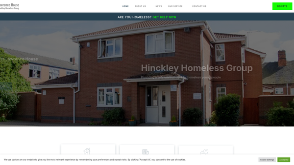 Screenshot of the Hinckley Homeless Group website