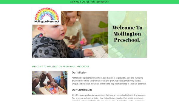 Screenshot of the Mollington Pre-School website