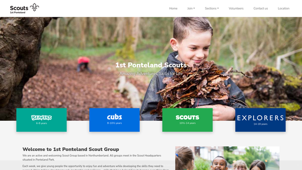Screenshot of the 1st Ponteland Scout Group website