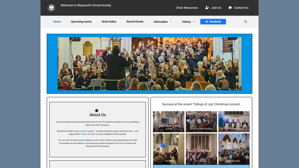 Screenshot of the Weymouth Choral Society website