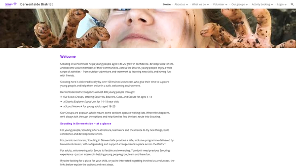 Screenshot of the Derwentside District Scout Council website
