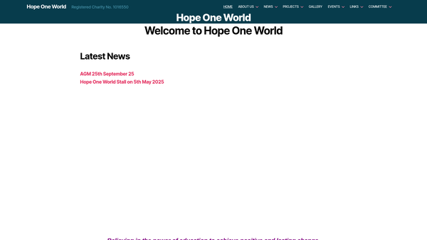 Screenshot of the Hope One World website
