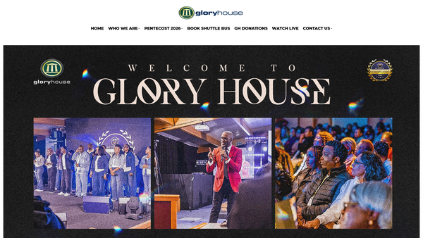 Screenshot of the Glory House website
