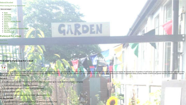 Screenshot of the Parkroyal Pre-School website