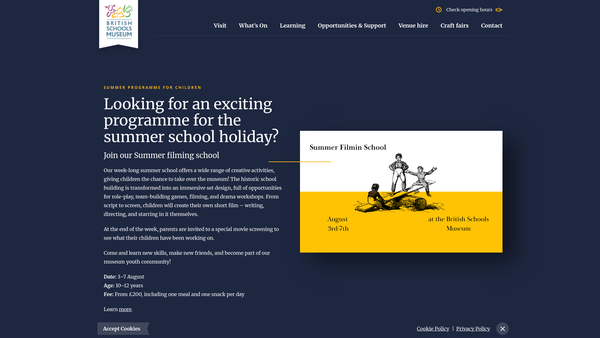 Screenshot of the Friends Of The Hitchin British Schools Museum website
