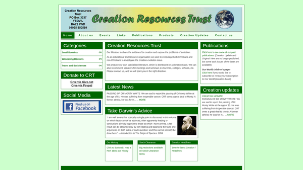 Screenshot of the Creation Resources Trust website