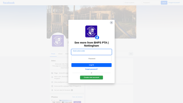 Screenshot of the Bramcote Hills Primary School Parent Teacher Association website