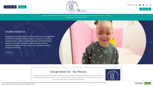 Screenshot of the Sturge Weber UK website