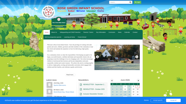 Screenshot of the Rose Green Infants School Parent Teacher Association website
