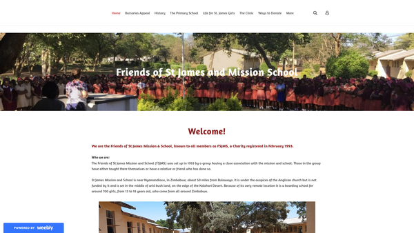 Screenshot of the Friends Of St James Mission And School Nyamandhlovu website