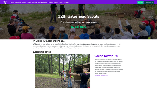Screenshot of the 12th Gateshead (Whickham Lions) Scout Group website