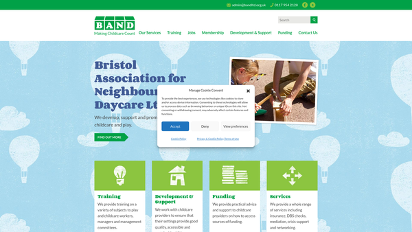 Screenshot of the Bristol Association For Neighbourhood Daycare Limited website