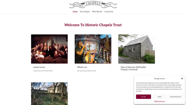 Screenshot of the The Historic Chapels Trust website