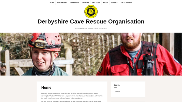 Screenshot of the Derbyshire Cave Rescue Organisation website