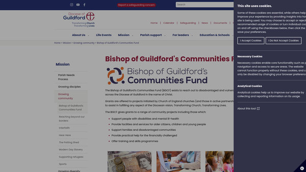 Screenshot of the The Bishop Of Guildford's Foundation website