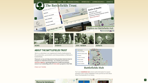 Screenshot of the Battlefields Trust website