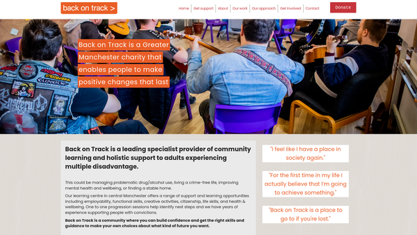 Screenshot of the Back On Track Manchester Ltd website