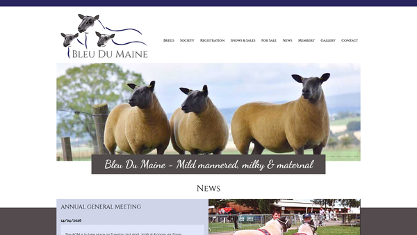 Screenshot of the The British Bleu Du Maine Sheep Society website