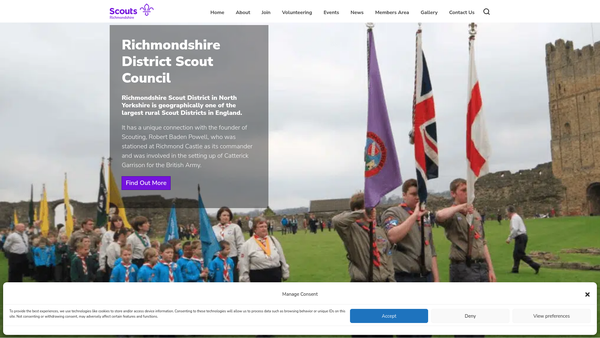 Screenshot of the Richmondshire District Scout Council website