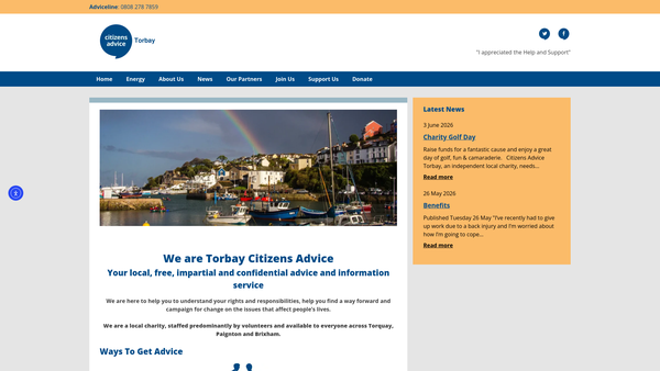 Screenshot of the Torbay Citizens Advice Bureaux website