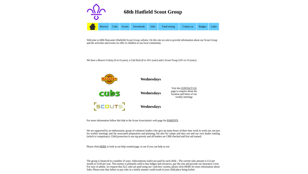 Screenshot of the 68th Doncaster (Hatfield) Scout Group website