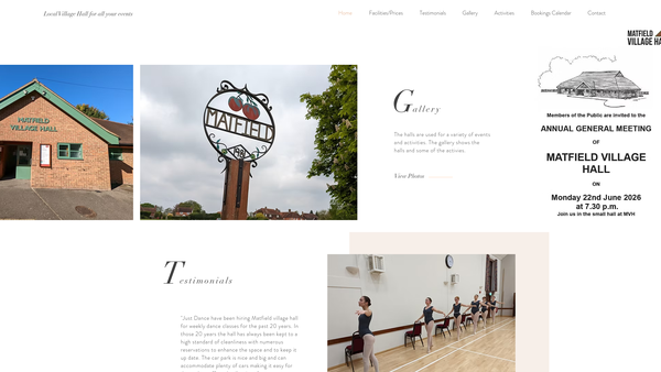 Screenshot of the Matfield Village Hall website