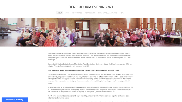 Screenshot of the Dersingham Evening Women's Institute website