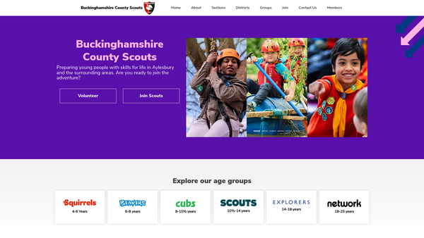 Screenshot of the Buckinghamshire Scout Council website